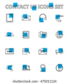Contact us icons set, smart thin line icon style 