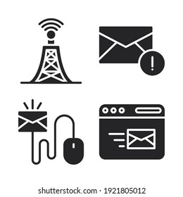 contact us Icons Set = tower signal, important email, click email, send email. Perfect for website mobile app, app icons, presentation, illustration and any other projects.