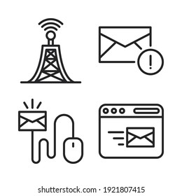 Kontaktieren Sie uns Icons Set = Turmsignal, wichtige E-Mail, klicken Sie auf E-Mail, senden Sie E-Mail. Perfekt für mobile App-Anwendungen, App-Icons, Präsentationen, Illustrationen und andere Projekte.