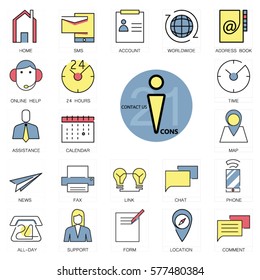 Contact us icons set. Twenty one icons set.