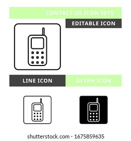 Contáctenos Los iconos definen el diseño vectorial, la línea editable moderna y el icono de glifo, el color negro y aislado para la presentación de iconos, sitio web y banner