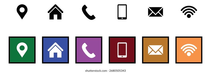 Contáctenos Conjunto de iconos. Ilustración vectorial.