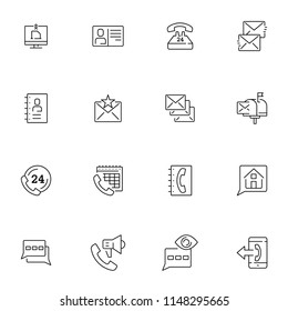 Contact us icons. Simple flat vector icons set on white background. Editable stroke.