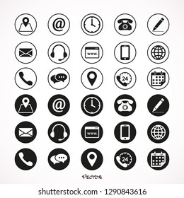 Contact us icons. Simple flat vector icons set on white background - stock vector
