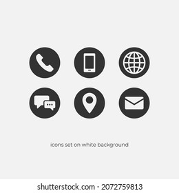 Contáctenos con los iconos. Iconos vectoriales planos simples establecidos en fondo blanco, Ilustración vectorial.