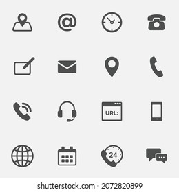 Contáctenos con los iconos. Iconos vectoriales planos simples establecidos en fondo blanco, Ilustración vectorial.