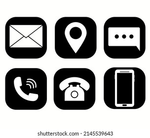 Contact us icons. Simple flat icons set on black background