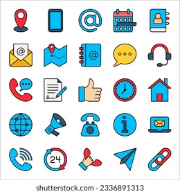 Contact us icons. Simple flat vector icons set, vector illustration on white background
