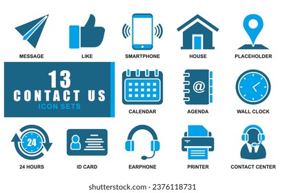 Contact us icons. Simple flat solid vector icons set on white background solid black blue editable icon sets