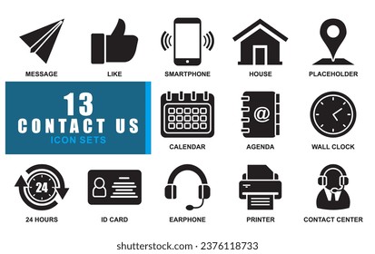 Contact us icons. Simple flat solid vector icons set on white background solid black blue editable icon sets
