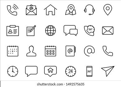 Contact us icons. Simple Thin lines web icons Mail, message, telephone, chat, and more