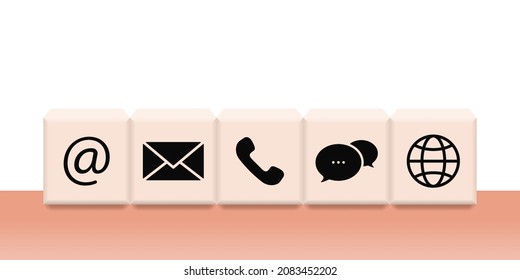 Contáctenos con nosotros como vector de iconos para publicidad. Correo electrónico, correo, teléfono, chat y web. Concepto de servicio al cliente.