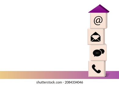 Contáctenos con nosotros como vector de iconos para publicidad. Correo electrónico, correo, chat y teléfono. Concepto de servicio al cliente.