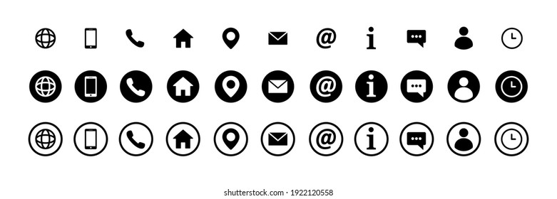 contact us icons. vector illustration. location, mail, phone, address, web site buttons. modern design. signs owhite background