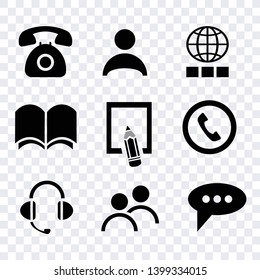 contact us icons vector isolated on transparent background, communucation computer and mobile phone icons set, sign smart telephone technology, commumication contact icons vector set