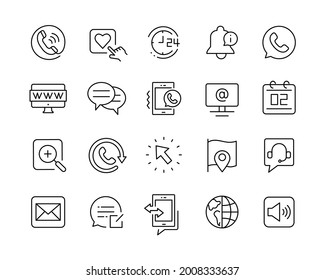 Contact Us Icons - Vector Line Icons. Editable Stroke. Vector Graphic