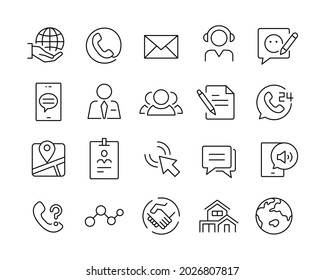 Contact Us Icons - Vector Line. Editable Stroke. Vector Graphic