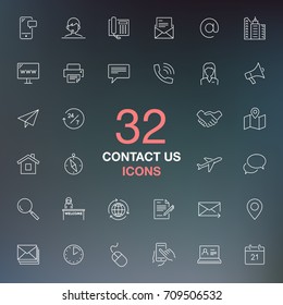 Contact us icons. Vector icons set on dark background