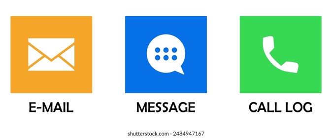 Contact us icons. Web icon set , phone call icon button. telephone sign - Notification icon set, envelope  email new message icon - Mail  button sign. communication icons.