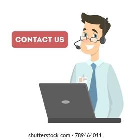 Contact us illustration. Man from support service center.