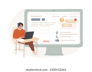 Contact us isolated concept vector illustration. Contact us web page, website UI, menu bar element, office information, telephone number, physical address, department e-mail vector concept.