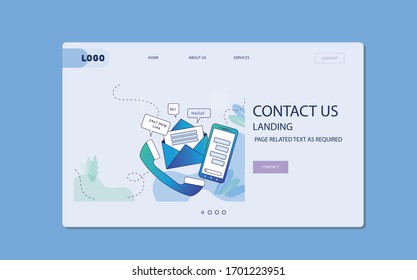  Contact Us Landing page template. Modern flat design concept of web page design for website and mobile website.Vector illustration