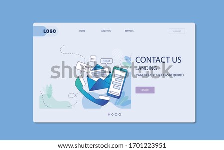  Contact Us Landing page template. Modern flat design concept of web page design for website and mobile website.Vector illustration