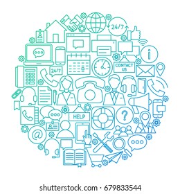 Contact Us Line Circle Design. Vector Illustration of Business Objects isolated over White.