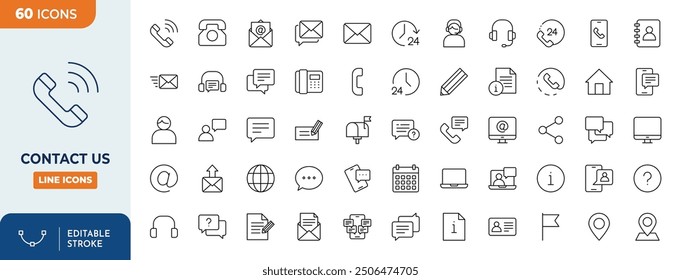 Contact Us Line Editable Icon set	
