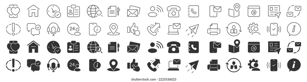 Contact us line excellent icons collection in two different styles. Thin outline icons pack. Vector illustration eps10