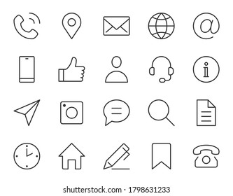 Contact us line icon. Minimal vector illustration with simple outline icons as phone, email, web site, address, location, review, feedback and other thin business pictogram. Editable Stroke