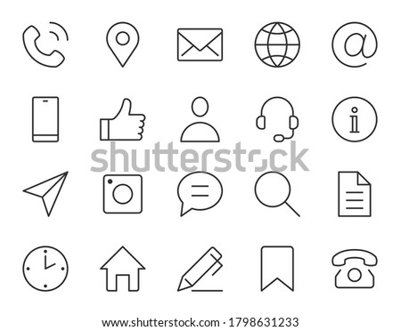 Contact us line icon. Minimal vector illustration with simple outline icons as phone, email, web site, address, location, review, feedback and other thin business pictogram. Editable Stroke