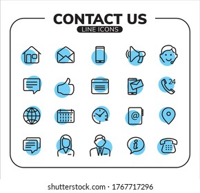 Contact us line icon set for infographic or website