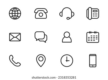 Contact us line icon set. Communication signs. Vector