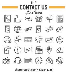 Contact us line icon set, web button symbols collection, mobile and support vector sketches, logo illustrations, linear pictograms package isolated on white background, eps 10.