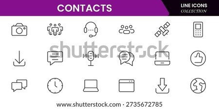 Contact us line icon set. Chat, name, address, email, message, phone and more.Outline vector icon in linear style. Conceptual pictogram collection