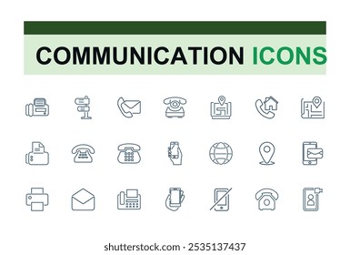 Contáctenos colección de iconos de línea. Incluye teléfono de línea delgada, Dirección, información, mensaje, tarjeta de visita y más. Web minimalista e iconos de interfaz de usuario. Trazo editable. Ilustración vectorial.