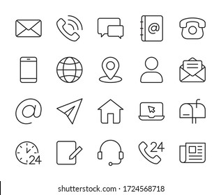 Contact us line icons set vector illustration. editable stroke