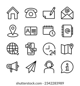 Contact us line icons set vector illustration