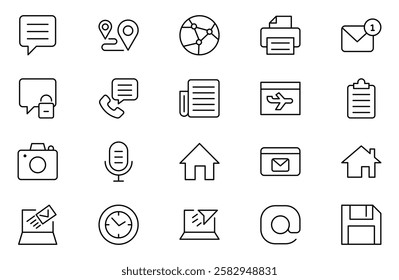 Contact us line icons set vector illustration. editable stroke