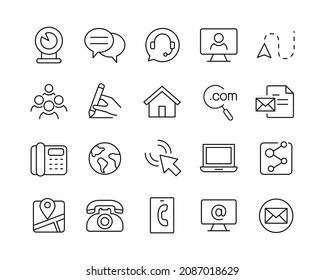 Contact Us Line Icons - Vector Line Icons. Editable Stroke. Vector Graphic