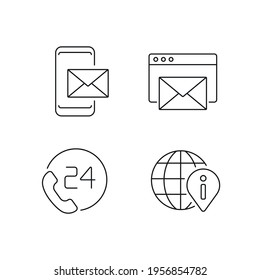 Contact us linear icon. Call center. Support service. Thin line customizable illustration. Contour symbol. Vector isolated outline drawing. Editable stroke