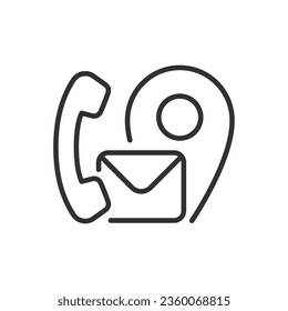 Contact us, linear icon. Phone, mail, address. Communication methods. Line with editable stroke