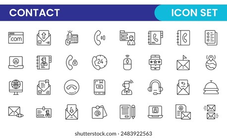 Contact Us linear icon set vector design. Contact and Communication Line Icons. Set of Social media icons, Facebook, Instagram, Twitter, YouTube, Whatsapp.Set of Icons for social networking.

