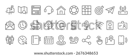 Contact Us linear icon set vector design. Contact and Communication Line Icons. Set of Social media icons, Facebook, Instagram, Twitter, YouTube, Whatsapp.Set of Icons for social networking.
