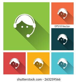  Contact us - long shadow flat icon set for app and web site. EPS10 vector