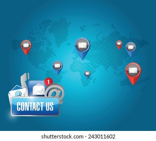 contact us media communication network illustration design over a blue background