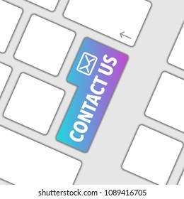 A contact us message on keyboard, internet or online contact through website. Vector stock illustration.