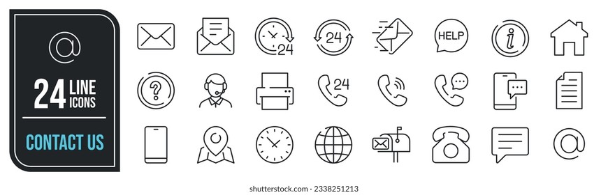 Contact us minimal thin line icons. Related e-mail, phone, chat, call, message. Vector illustration.