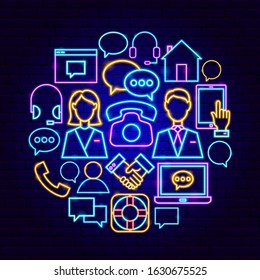 Contact Us Neon Concept. Vector Illustration of Business Promotion.